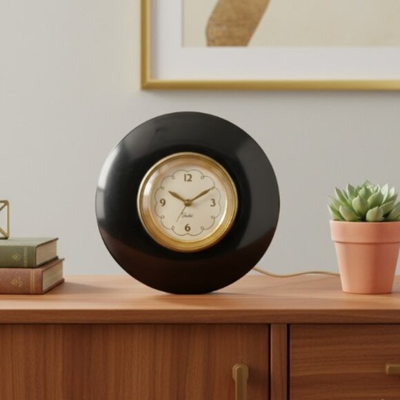 Art Deco Chelsea Elecronometer Desk Clock Model VE Vintage Black Bakelite Works - Picture 1 of 9